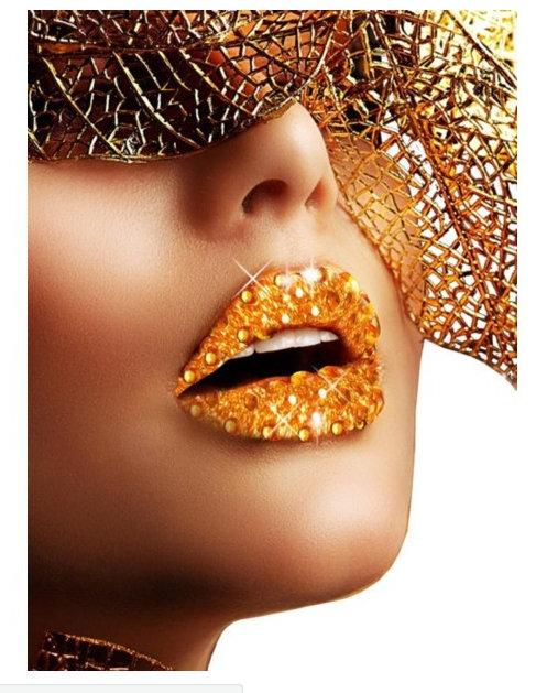 Gold Kisses Rhinestone Stick On Makeup